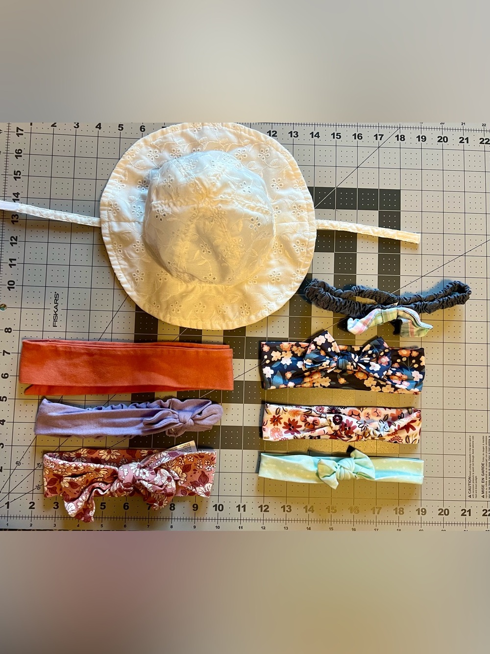 Carter's White Eyelet Bucket Hat with Mixed Color Headbands Set